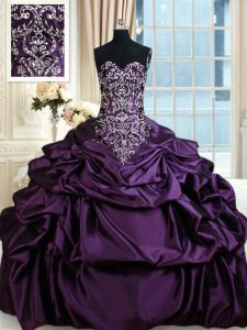 Most Popular Purple Sleeveless Floor Length Beading and Embroidery and Pick Ups Lace Up Sweet 16 Quinceanera Dress