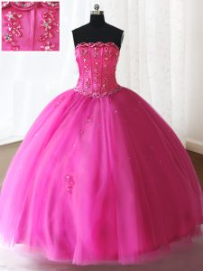 Sophisticated Tulle Sleeveless Floor Length Quinceanera Gown and Beading