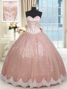 Modest Peach Quinceanera Dress Military Ball and Sweet 16 and Quinceanera and For with Beading and Lace and Bowknot Swee