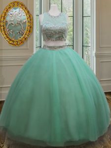 Custom Fit Apple Green 15 Quinceanera Dress Military Ball and Sweet 16 and Quinceanera and For with Beading Scoop Sleeve