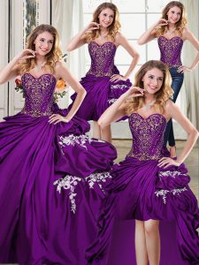 Four Piece Pick Ups Sweetheart Sleeveless Lace Up 15th Birthday Dress Purple Taffeta