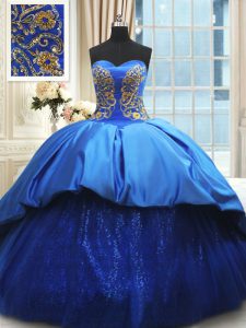 Top Selling Beading and Embroidery 15 Quinceanera Dress Royal Blue Lace Up Sleeveless With Train Court Train