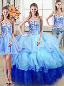 Wonderful Three Piece Floor Length Lace Up Sweet 16 Dresses Multi-color for Military Ball and Sweet 16 and Quinceanera w