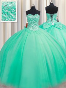 Chic Sweetheart Sleeveless Lace Up Ball Gown Prom Dress Turquoise Tulle