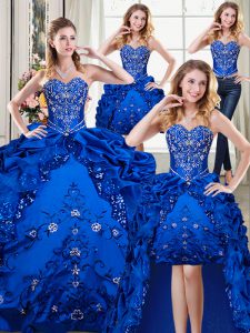 Four Piece Pick Ups Royal Blue Sleeveless Organza and Taffeta Lace Up Sweet 16 Dresses for Military Ball and Sweet 16 an
