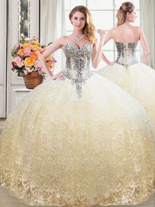Latest Sweetheart Sleeveless Lace Up Vestidos de Quinceanera Champagne Tulle and Lace
