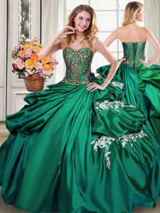 Dark Green Sweetheart Neckline Beading and Appliques and Pick Ups Quinceanera Gowns Sleeveless Lace Up