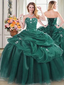 High Quality Organza Sweetheart Sleeveless Lace Up Beading and Appliques and Pick Ups Sweet 16 Quinceanera Dress in Dark