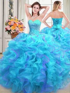 Multi-color Lace Up Sweetheart Beading and Ruffles Quinceanera Dresses Organza Sleeveless