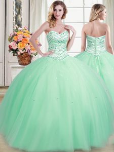 Ball Gowns Quinceanera Dress Apple Green Sweetheart Tulle Sleeveless Floor Length Lace Up