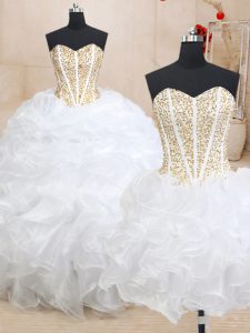 Three Piece White Sweetheart Lace Up Beading and Ruffles Vestidos de Quinceanera Sleeveless