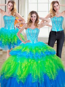 Glorious Three Piece Multi-color Sweetheart Lace Up Beading and Ruffled Layers Quinceanera Gowns Sleeveless