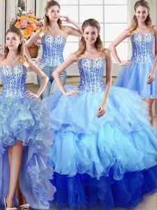 Popular Four Piece Multi-color Quince Ball Gowns Military Ball and Sweet 16 and Quinceanera and For with Ruffles and Seq