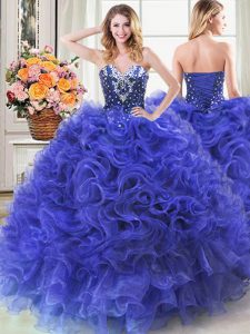Admirable Royal Blue 15 Quinceanera Dress Military Ball and Sweet 16 and Quinceanera and For with Beading and Ruffles Sw