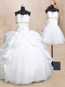 Fabulous Three Piece Sleeveless Floor Length Beading and Pick Ups Lace Up Quinceanera Dress with White