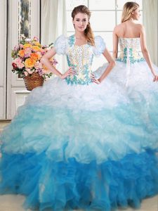 Artistic Organza Sweetheart Sleeveless Brush Train Lace Up Beading and Appliques and Ruffles Sweet 16 Dresses in Multi-c