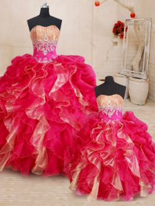 Multi-color Sleeveless Organza Lace Up Quince Ball Gowns for Military Ball and Sweet 16 and Quinceanera