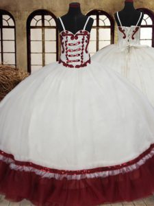 Exceptional Floor Length White And Red Sweet 16 Quinceanera Dress Straps Sleeveless Lace Up
