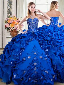 Beading and Embroidery and Pick Ups Vestidos de Quinceanera Royal Blue Lace Up Sleeveless Floor Length