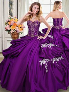 Purple Sweetheart Neckline Beading and Appliques and Pick Ups 15th Birthday Dress Sleeveless Lace Up