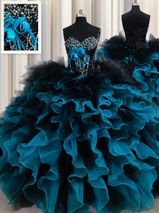 Latest Sleeveless Beading and Ruffles and Hand Made Flower Lace Up Sweet 16 Dress