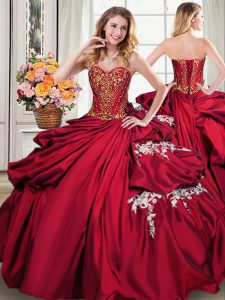 Popular Pick Ups Floor Length Wine Red Sweet 16 Dresses Sweetheart Sleeveless Lace Up