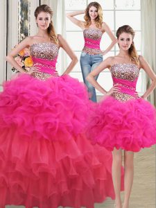 Three Piece Multi-color Sleeveless Beading and Ruffles and Ruffled Layers and Sequins Floor Length Quinceanera Dress