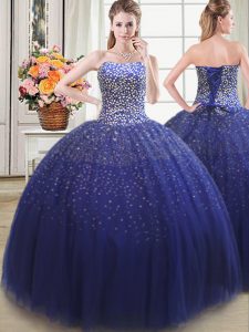 Flare Royal Blue Quinceanera Gown Military Ball and Sweet 16 and Quinceanera and For with Beading Sweetheart Sleeveless 