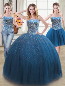 Stunning Three Piece Tulle Sleeveless Sweet 16 Quinceanera Dress and Beading