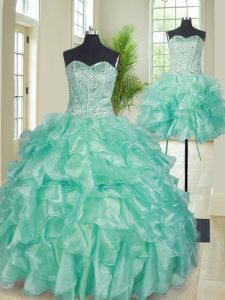 Best Three Piece Sweetheart Sleeveless Lace Up Sweet 16 Dress Apple Green Organza