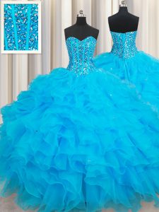 Best Selling Organza Sleeveless Floor Length 15 Quinceanera Dress and Beading and Ruffles