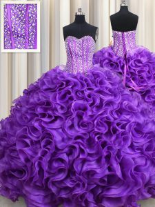 Elegant Beading 15th Birthday Dress Eggplant Purple Lace Up Sleeveless Floor Length