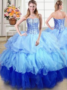Attractive Sweetheart Sleeveless Organza 15 Quinceanera Dress Ruffles and Sequins Lace Up