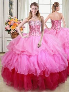 Organza Sweetheart Sleeveless Lace Up Ruffles and Sequins Quinceanera Dress in Multi-color