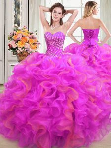 Chic Organza Sweetheart Sleeveless Lace Up Beading and Ruffles Quince Ball Gowns in Multi-color