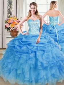 Pick Ups Blue Sleeveless Organza Lace Up Vestidos de Quinceanera for Military Ball and Sweet 16 and Quinceanera