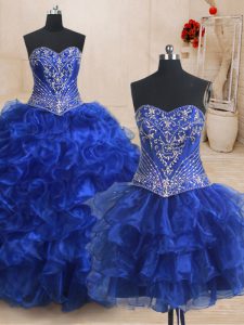 Custom Design Three Piece With Train Lace Up Sweet 16 Quinceanera Dress Royal Blue for Military Ball and Sweet 16 and Qu