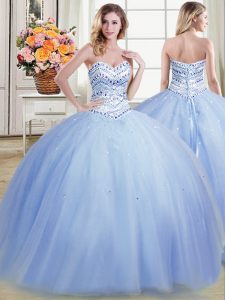 Light Blue Sweetheart Neckline Beading Ball Gown Prom Dress Sleeveless Lace Up