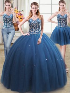 Elegant Three Piece Sleeveless Lace Up Floor Length Beading Sweet 16 Dresses