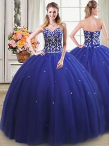 Edgy Royal Blue Quinceanera Dresses Military Ball and Sweet 16 and Quinceanera and For with Beading Sweetheart Sleeveles