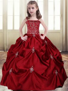 Taffeta Sleeveless Floor Length Pageant Dress for Girls and Beading and Pick Ups