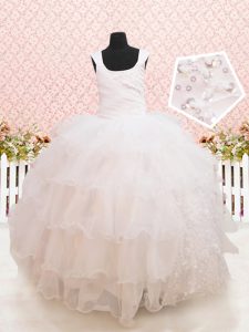Pretty Scoop White Ball Gowns Beading and Ruffled Layers and Sequins Toddler Flower Girl Dress Lace Up Organza Sleeveles