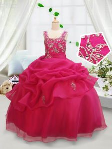 Square Pick Ups Hot Pink Sleeveless Organza Zipper Pageant Dress Toddler for Quinceanera and Wedding Party