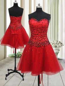 Red Sleeveless Beading Mini Length Dress for Prom