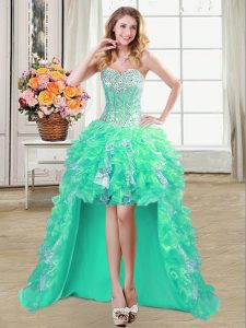 Clearance Sleeveless High Low Ruffles and Sequins Lace Up Cocktail Dresses with Turquoise