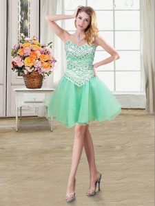 Deluxe Apple Green Lace Up Sweetheart Beading Prom Evening Gown Organza and Tulle Sleeveless
