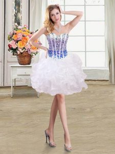 Great White and Blue Ball Gowns Beading and Ruffles Evening Wear Lace Up Organza Sleeveless Mini Length