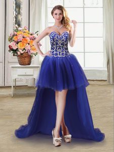Eye-catching Sleeveless High Low Beading and Sequins Lace Up Club Wear with Royal Blue