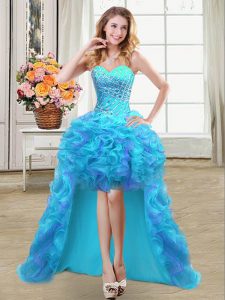 Top Selling High Low Aqua Blue Cocktail Dresses Sweetheart Sleeveless Lace Up