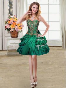 Delicate Taffeta Sweetheart Sleeveless Lace Up Beading and Appliques and Pick Ups Cocktail Dress in Dark Green